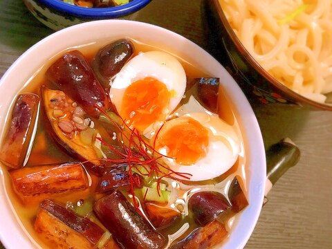 ラーメン残り汁リサイクル!茄子と雑穀のつけ麺だれ